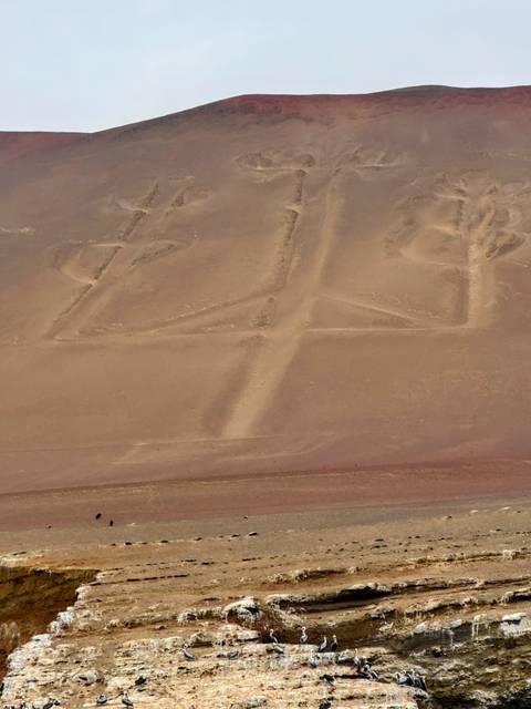       Desert landscape with geoglyphs visible in the sand.
  