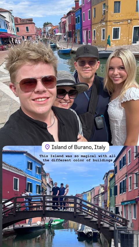 Selfie with the Island of Burano text overlay.