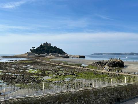 Saint Michael's Mount with a visible causeway leading to the island.