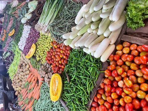 Vibrant display of fresh vegetables at a market.