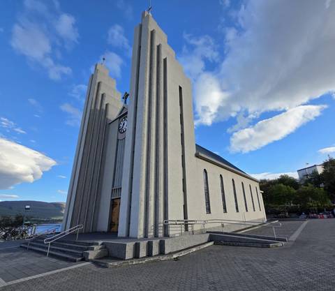       Modern church building in Akureyri, Iceland.
  