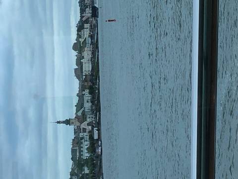       River view with town in the background.
  