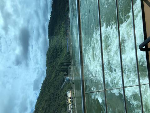 View from a boat showing water turbulence.