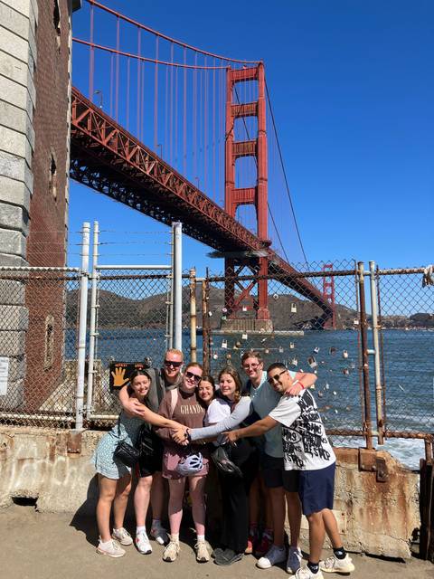 Group of people at the Golden Gate Bridge.