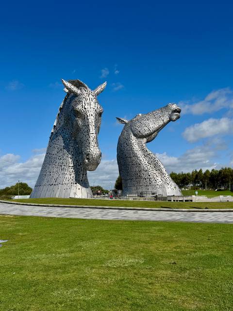       The Kelpies, large horse head sculptures.
  