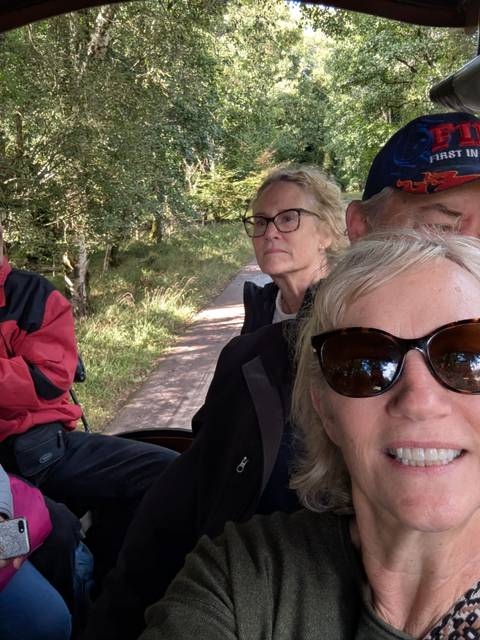 Close-up of people on a path in the woods