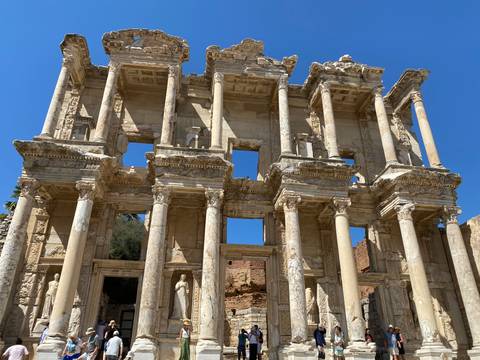       Facade of a historical library or building.
  