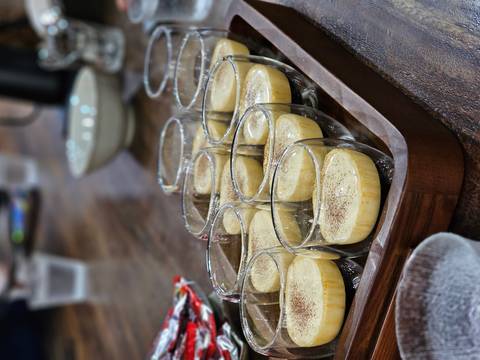 Tray of glasses filled with egg coffee.