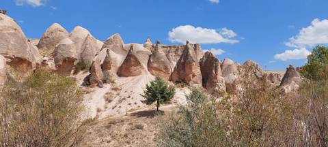 Bizarre rock formations in an arid landscape.