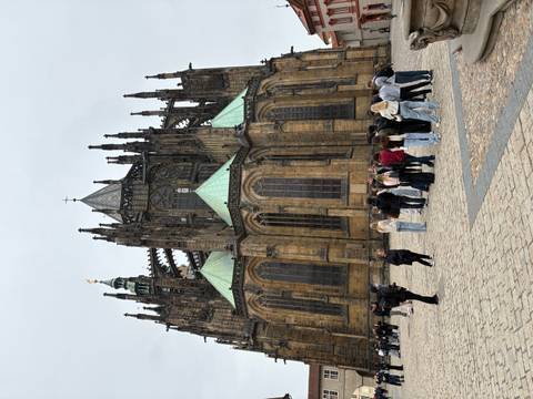 St. Vitus Cathedral with people in front, Prague.