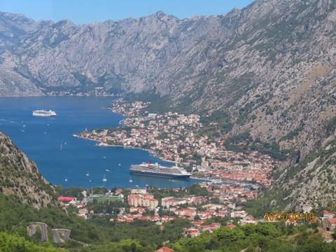 View of Kotor Bay with cruise ships.