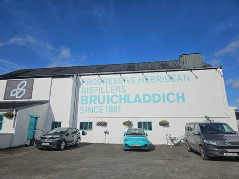 Bruichladdich distillery building with signage.