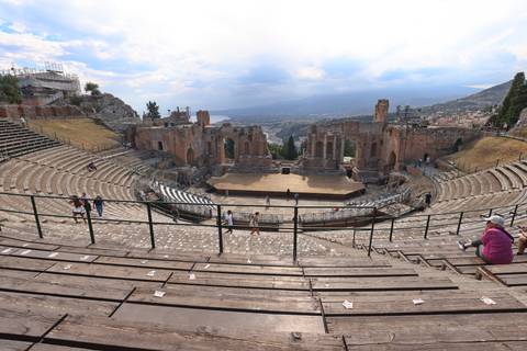       Ancient Greek amphitheater overlooking the sea
  