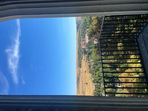 View from a balcony over a rural landscape.