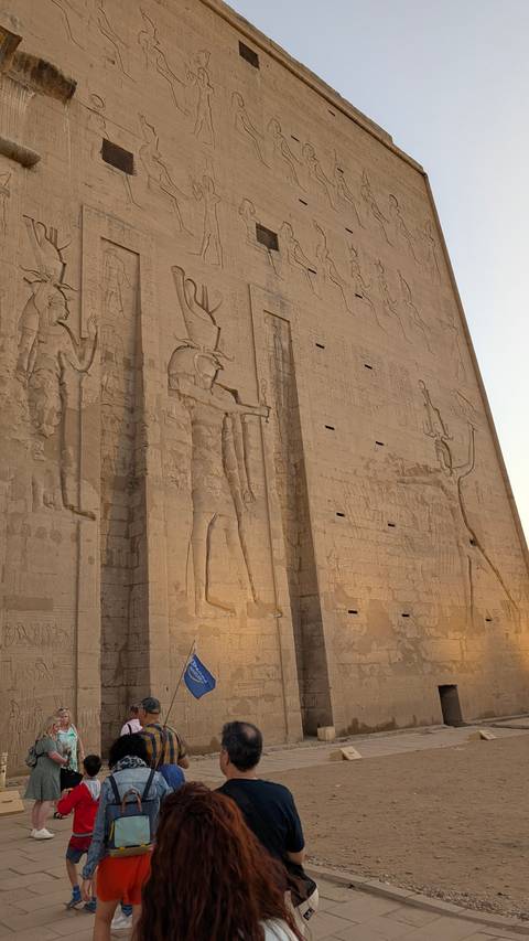       Detail of ancient Egyptian carvings on a temple wall.
  