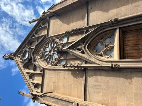Facade of a gothic-style church with intricate details.