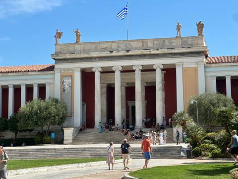       Neoclassical building in Athens with visitors
  