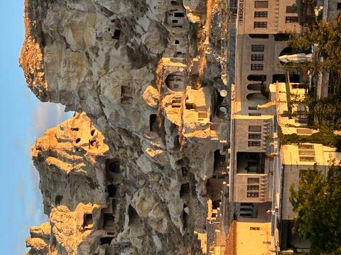       Dwellings carved into rock formations, Cappadocia.
  