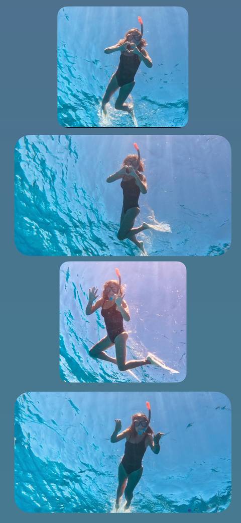 Collage of underwater snorkeling images.