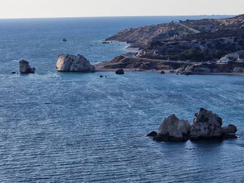 Rocks and coastline with the sea.