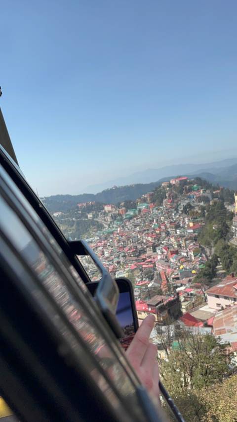 Aerial view of a hilly town