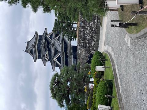 Castle surrounded by trees and walkway.