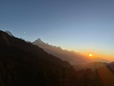 Panoramic view of mountains during sunset with a clear sky.