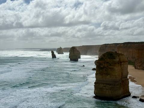       The Twelve Apostles rock formations along the coast.
  