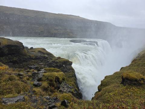 Gullfoss waterfall with powerful water flow in Iceland.