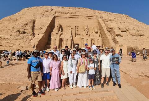 Group photo in front of the Abu Simbel temples in Egypt.