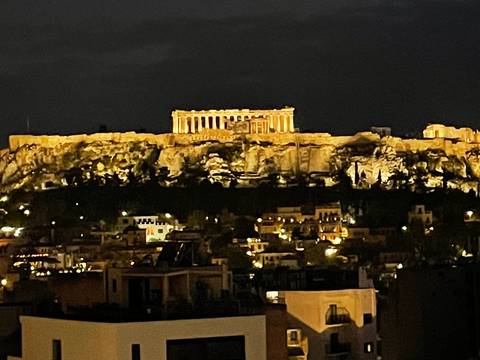       Night view of the Acropolis in Athens.
  