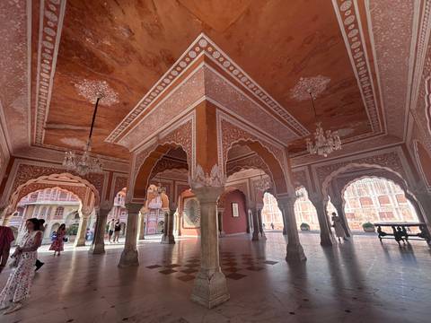       Interior of Amer Fort with arched passageways.
  