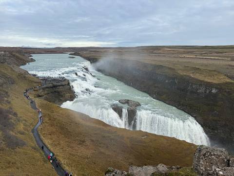Gullfoss waterfall with an expansive view of the river.