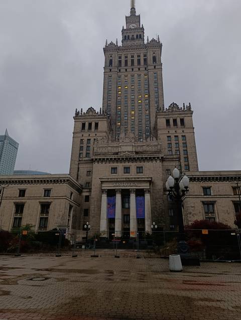Close-up of the Palace of Culture and Science in Warsaw.