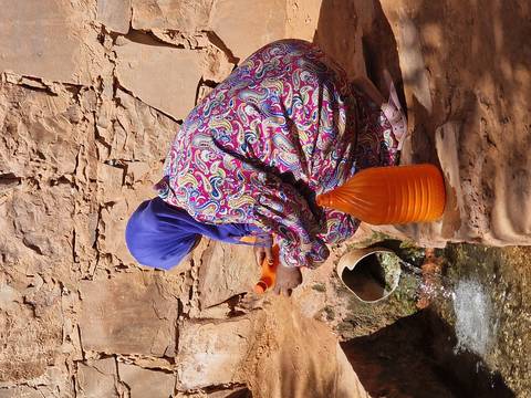 Person collecting water from a small stream.