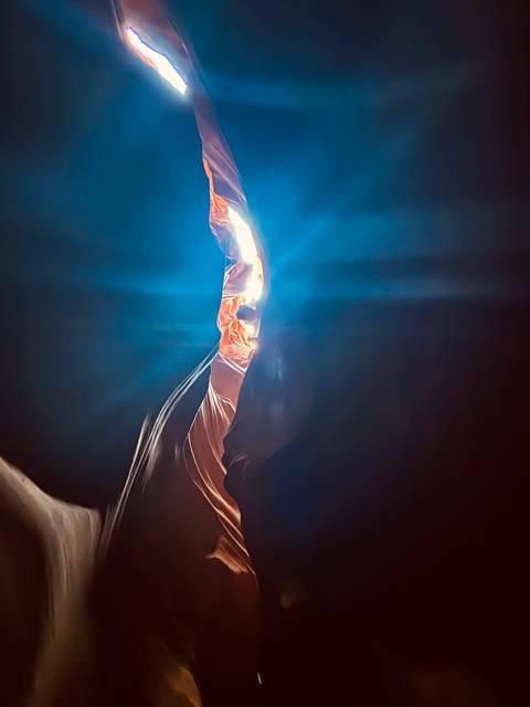 Shafts of light streaming into Antelope Canyon.