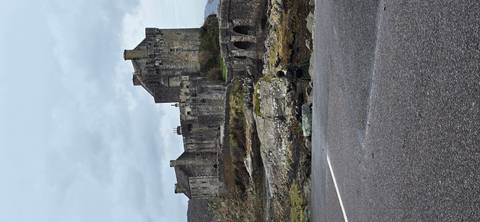 Stone castle with a bridge and surrounding greenery.