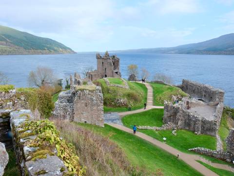 Ruins of Urquhart Castle by the shores of Loch Ness.