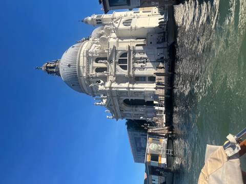 Grand canal view of Santa Maria della Salute cathedral in Venice.