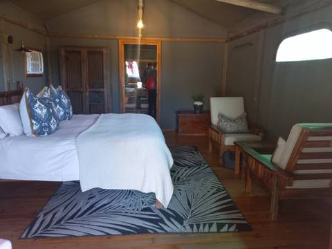       Elegant bedroom in a lodge.
  