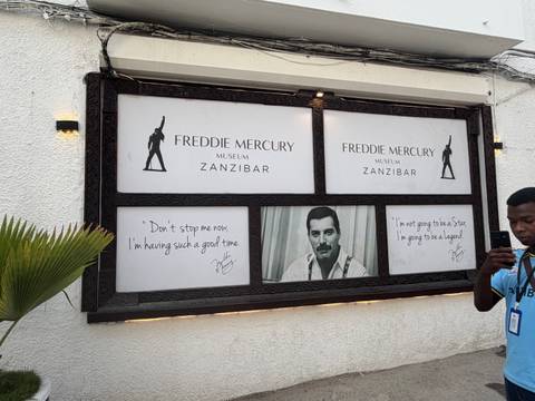 Signage for Freddie Mercury Museum in Zanzibar.