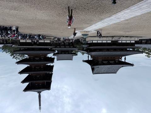       Historical temple grounds with tourists in Nara.
  