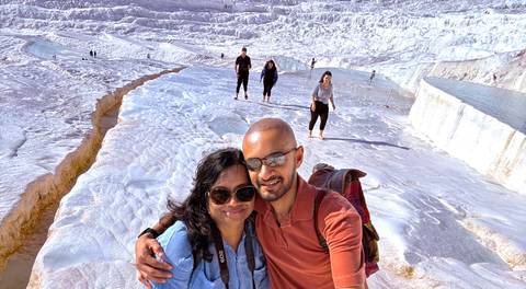 Couple at the Pamukkale travertines.