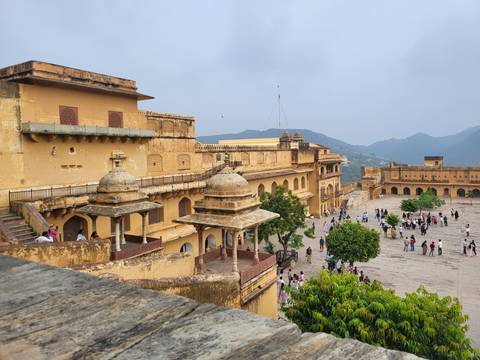 Amber Fort with visitors in Jaipur, India.
