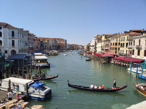Scenic view of Grand Canal in Venice with gondolas and historic buildings