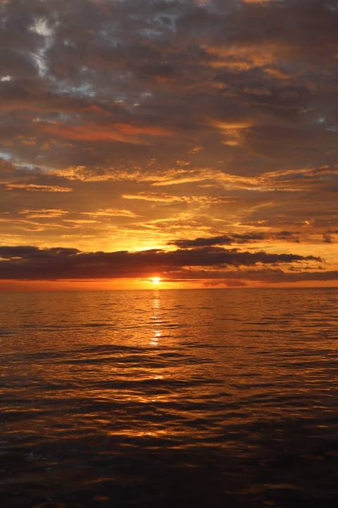 A vibrant orange sunset over the ocean.