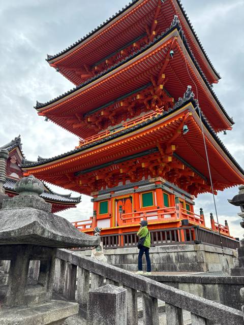 Bright orange and red traditional Japanese temple with detailed architecture.