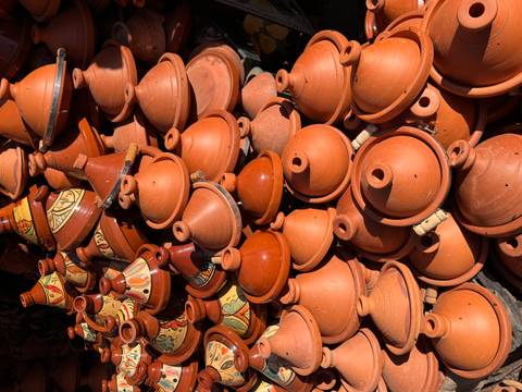 Pile of colorful Moroccan tagines.