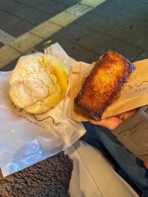 Close-up of pastries in paper wrapping.