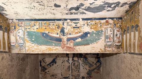 Ancient Egyptian artwork inside a tomb.